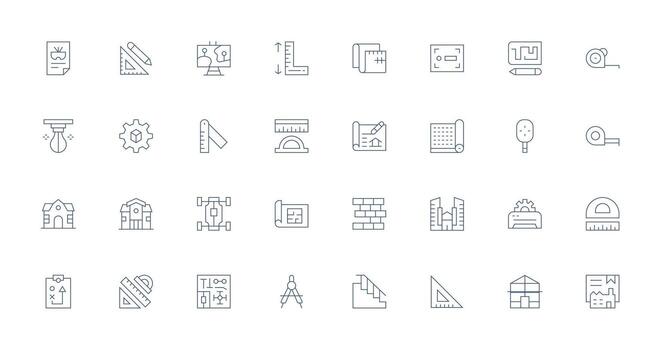 32 Delgado línea íconos para Plano gráficos tablero icono serie vector
