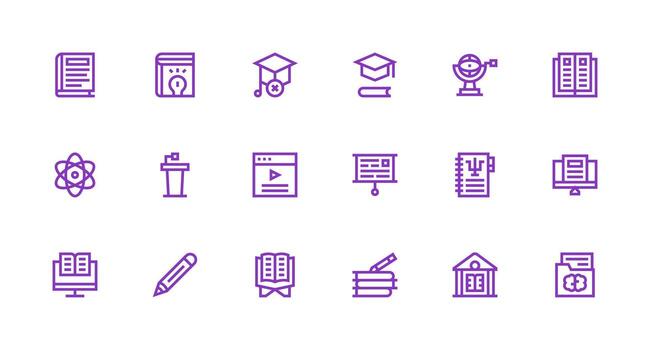 Learning Icon Set with 18 Strong Stroke Line Graphics Icon Set for Projects vector
