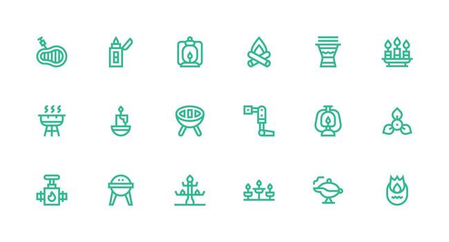 Flame featuring 18 Icons in Strong Stroke Line Design User Interface Icons for Digital Products vector
