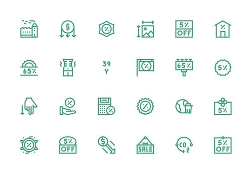 reducción presentando 24 íconos en grueso línea línea diseño escalable íconos para todas temas vector