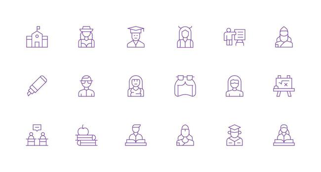 Teacher Visual Pack containing 18 Minimal Line Icons Flexible Icon System for Web Interfaces vector