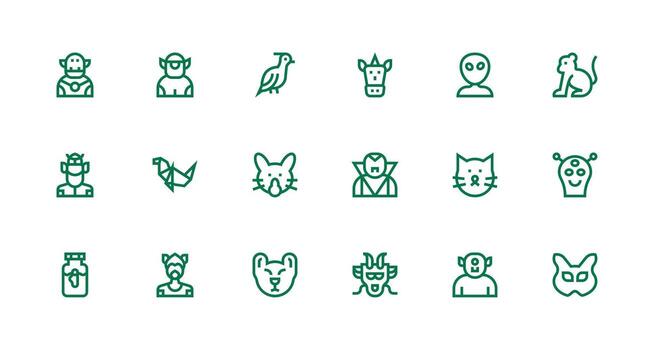 Creature Icon Set with 18 Strong Stroke Line Graphics Editable Icon Collection vector