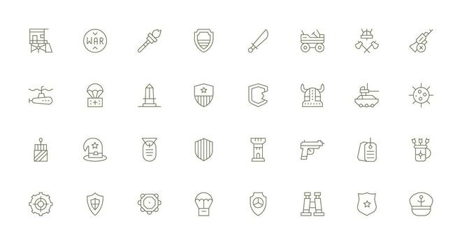 32 íconos para militar en Delgado línea formato agudo íconos para presentaciones vector