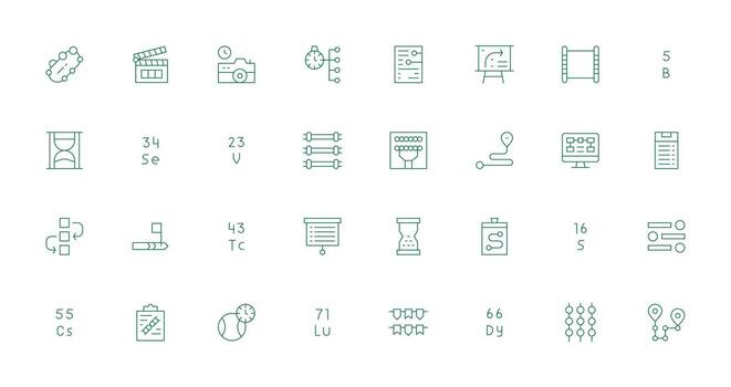 Sequence including 32 Thin Line Illustrations Scalable Icons for All Themes vector