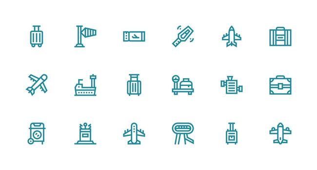 Airport Set with 18 Strong Stroke Line Icons Balanced Icon Set for Functional Design vector