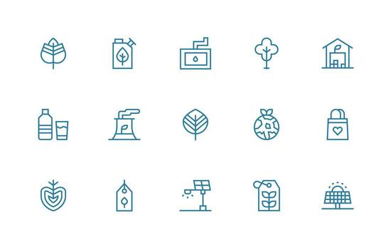EcoFriendly Design Icons featuring 15 in Regular Line Style Fully Editable Icon Set for Web vector