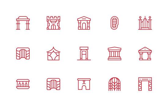 Archway Icon Set with 15 Regular Line Graphics Icon Set for Apps vector