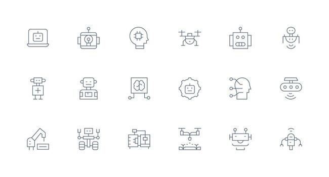18 Minimal Line Style Icons from Robotics Collection Simplified Icon Pack for Visual Tools vector