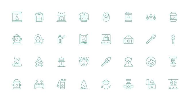 Thin Line Style Fire Icons with 32 Vectors Minimal Icon Set for Interface Projects