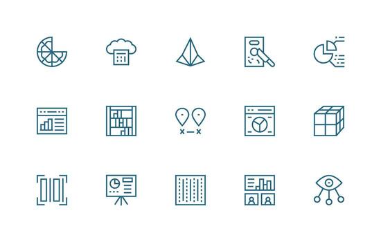 datos visualización diseño íconos presentando 15 en regular línea estilo claro y conciso icono conjunto colección vector
