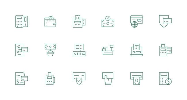 18 mínimo línea vectores para crédito tarjeta tema pulcramente diseñado íconos para web plataformas