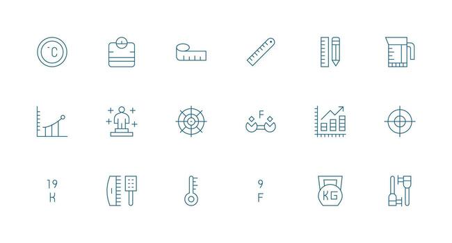 Metric Visual Pack containing 18 Minimal Line Icons Clear and Concise Icon Set Collection vector