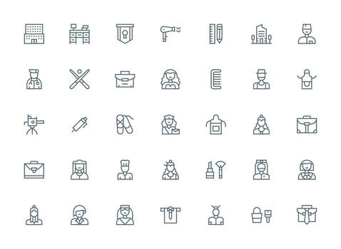 Professional featuring 35 Icons in Regular Clean Line Design Reusable Icon Set vector