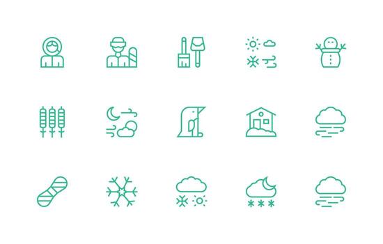 Snow Visual Pack containing 15 Regular Line Icons Icon Set for Web vector