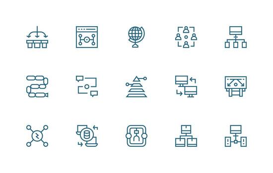 15 Icons for Data Flow in Regular Line Format Professional Icon Pack for Development Work vector