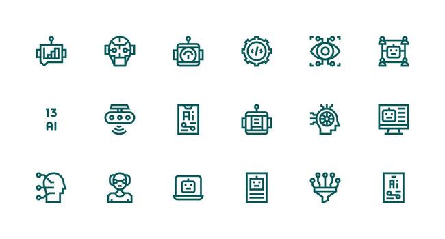 máquina aprendizaje diseño íconos presentando 18 en fuerte carrera línea estilo icono paquete para varios temas vector