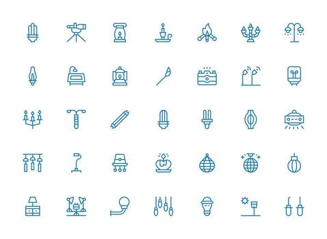 Encendiendo presentando 35 íconos en regular limpiar línea diseño lleno icono biblioteca para ui diseñadores vector