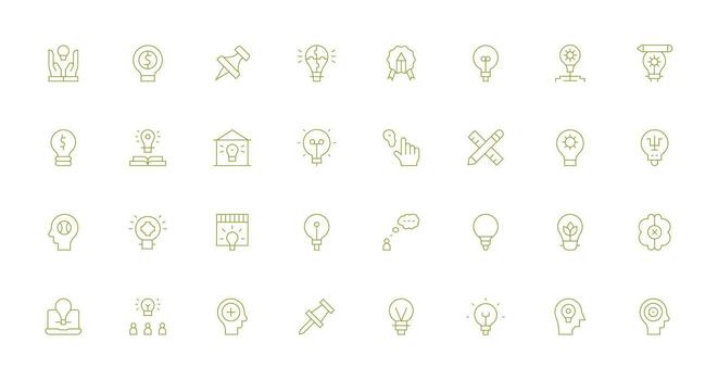 idea icono conjunto con 32 Delgado línea gráficos agudo íconos para presentaciones vector