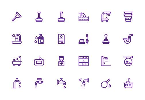 Faucet Design Icons featuring 24 in Thick Line Line Style Responsive Icon Set for Flexible Layouts vector