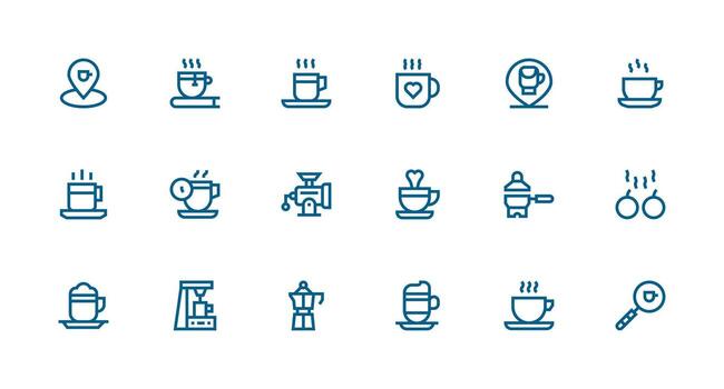 Espresso Set with 18 Strong Stroke Line Icons Scalable Icons for All Themes vector