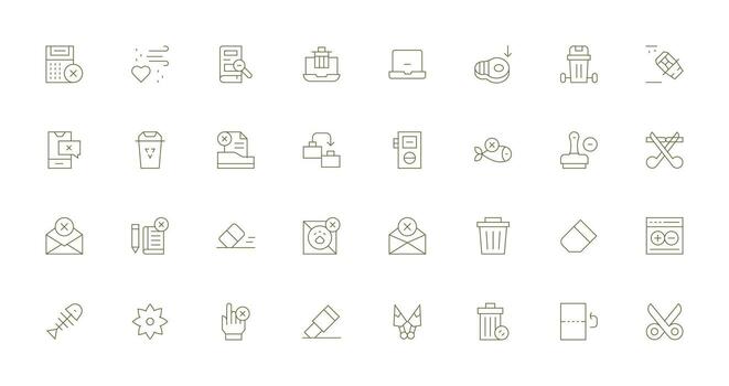 Delete Icon Collection with 32 Thin Line Designs Quick Access Icons for UI Development vector