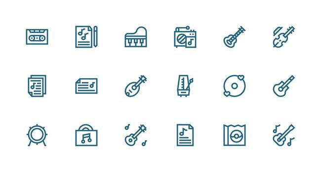 Song Design Icons featuring 18 in Strong Stroke Line Style UI Icon Set vector