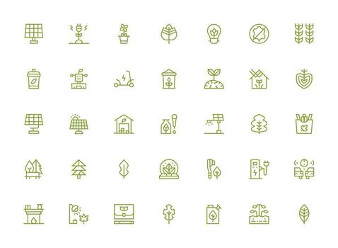 Regular Clean Line Style Sustainable Icons with 35 Vectors Web and App Icon Pack Collection