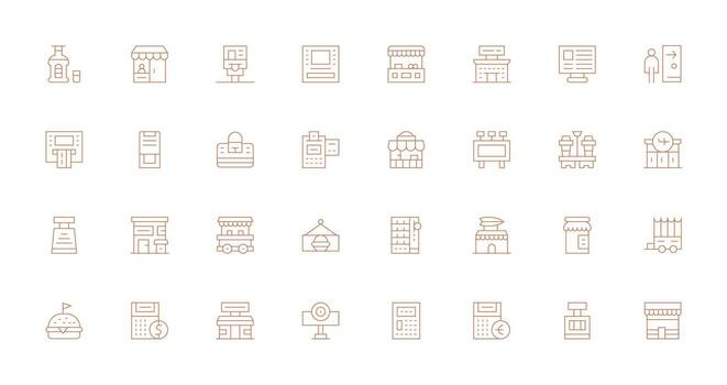 Kiosk Design Icons featuring 32 in Thin Line Style Scalable Icons for All Themes vector
