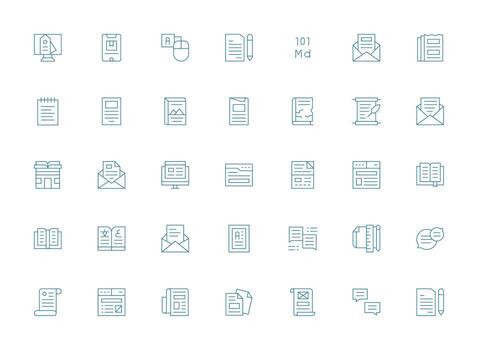 35 Light Line Icons for Text Graphics Icon Set for Web vector