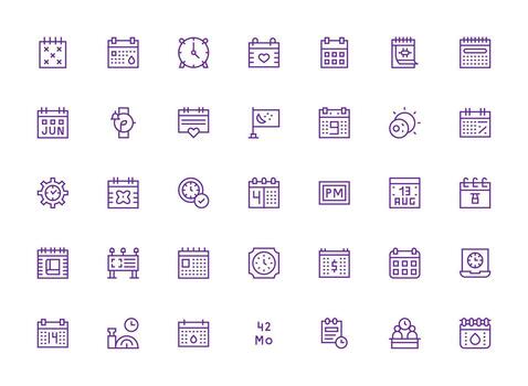 Calendar Design Icons featuring 35 in Regular Clean Line Style Reusable Icon Set vector