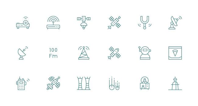 Antenna Icon Set with 18 Minimal Line Graphics Modern Line and Glyph Icon Series vector