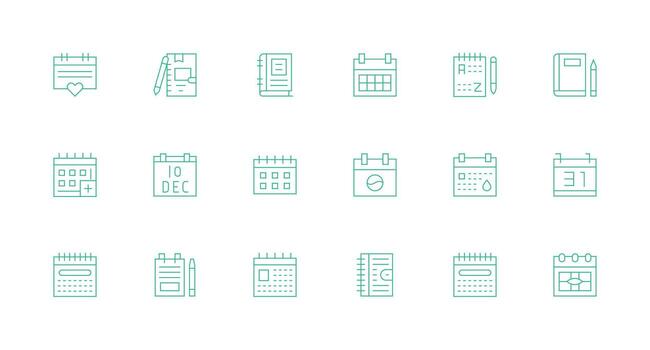 diario presentando 18 íconos en mínimo línea diseño núcleo icono colección para diario Tareas vector