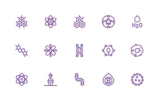 Molecule Design Icons featuring 15 in Regular Line Style Essential Icon Set for Teams vector