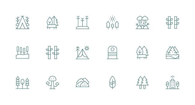 Trees featuring 18 Icons in Minimal Line Design Customizable Icon Series for Mobile Screens vector