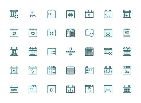 35 Regular Clean Line Style Icons from Date Collection Scalable Icons for All Themes vector