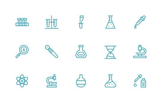Research Lab Icon Set with 15 Regular Line Graphics UI Icon Set vector