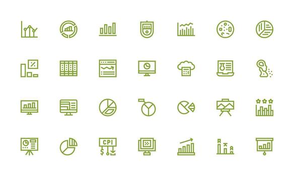datos visualización diseño íconos presentando 28 en negrita línea estilo simplificado icono paquete para visual herramientas vector