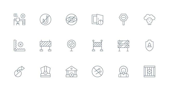 acceso negado icono colección con 18 mínimo línea diseños web y aplicación icono paquete colección vector