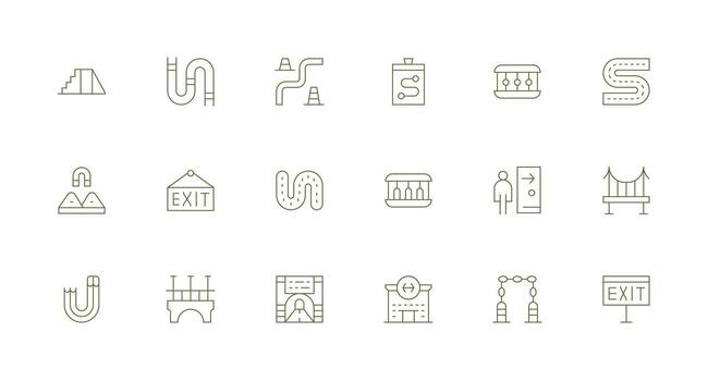 Pathway Icon Set with 18 Minimal Line Graphics Optimized Icon Pack for Digital Products vector