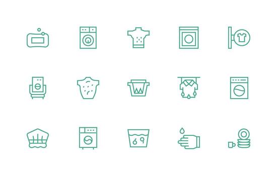 Regular Line Icons from Washing Set with 15 Vectors User Interface Icons for Digital Products