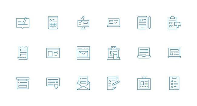 Online Form Design Icons featuring 18 in Minimal Line Style Neatly Designed Icons for Web Platforms vector