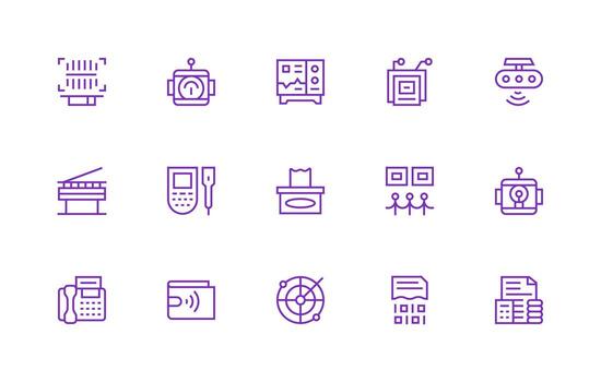 Scanning Icon Set with 15 Regular Line Graphics Flat Icon Set vector