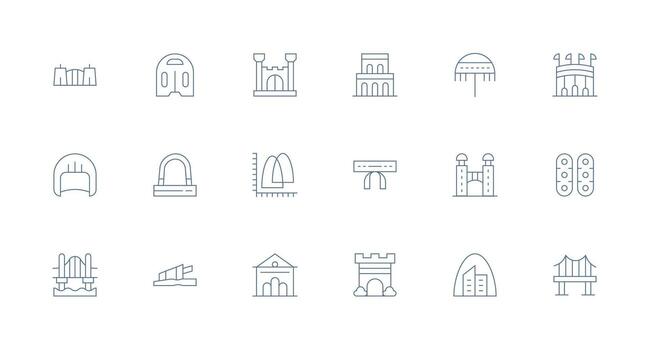 18 íconos para arco en mínimo línea formato limpiar conjunto para diseño prototipos vector