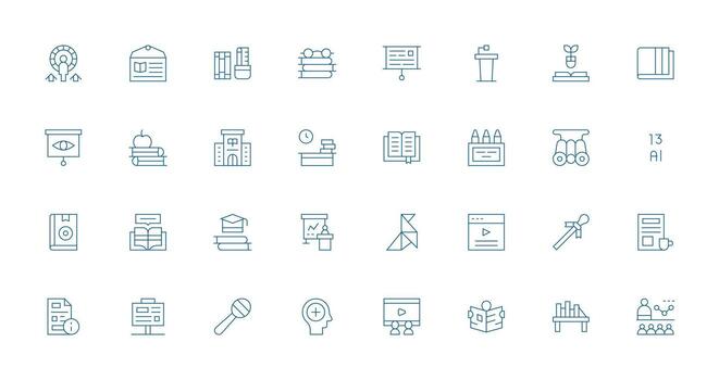 Delgado línea estilo aprendizaje íconos con 32 vectores listo para la interfaz de usuario icono colección