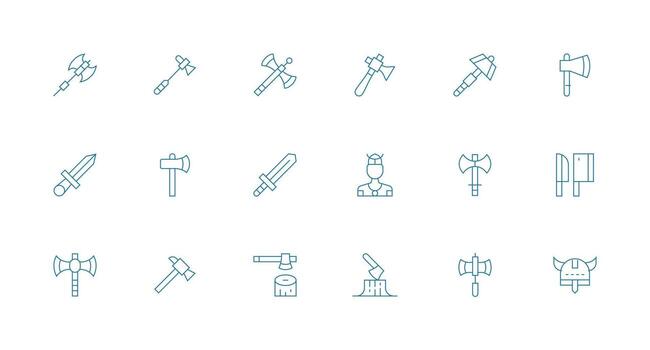 hacha diseño íconos presentando 18 en mínimo línea estilo esencial icono colección vector