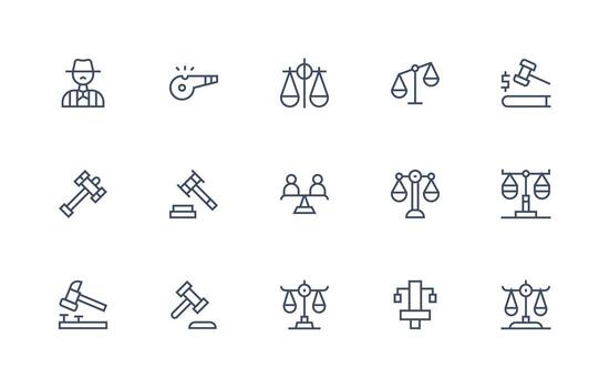 Arbitration Icon Collection with 15 Regular Line Designs Full Icon Library for UI Designers vector