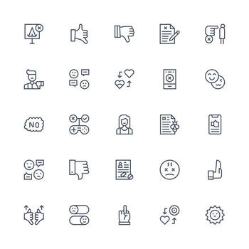 25 Medium Stroke Outline Style Icons from Disapproval Collection Complete Icon Bundle for Web Design vector