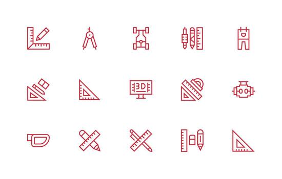 Technical Drawing Set with 15 Regular Line Icons Responsive Icon Set for Flexible Layouts vector
