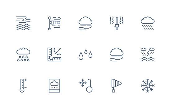 15 Regular Line Vectors for Climate Theme Clear and Concise Icon Set Collection