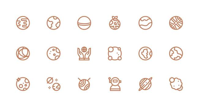 Planet Set with 18 Strong Stroke Line Icons Icon Set for Apps vector